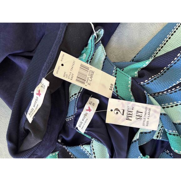 NWT Knit Works Blue Striped Short Sleeve pantsuit & Faux Suede Jacket Youth XL - Picture 2 of 7